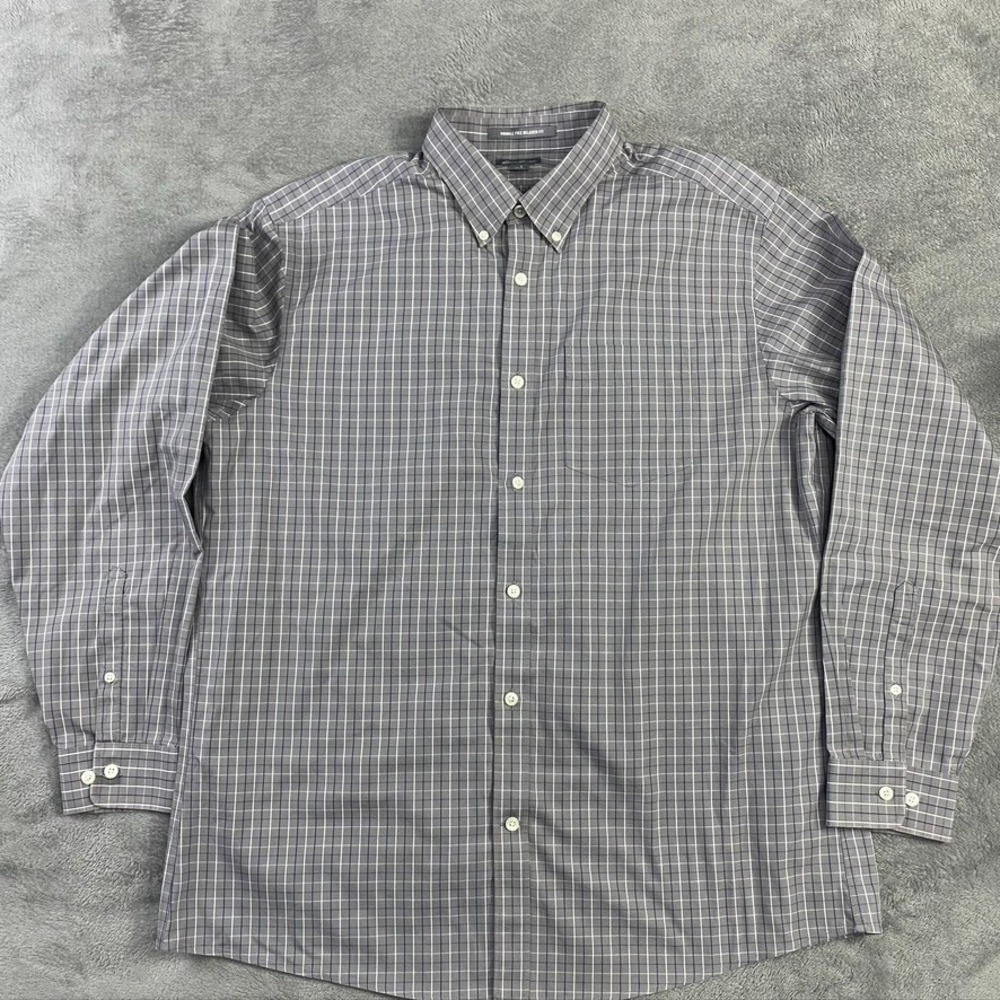 Eddie Bauer Shirt Mens L Plaid Relaxed Fit Wrinkle Free Button Work Long Sleeve
